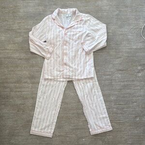 Petite Plume Pink and White Striped Pajama Set with Button-Down Shirt- like new